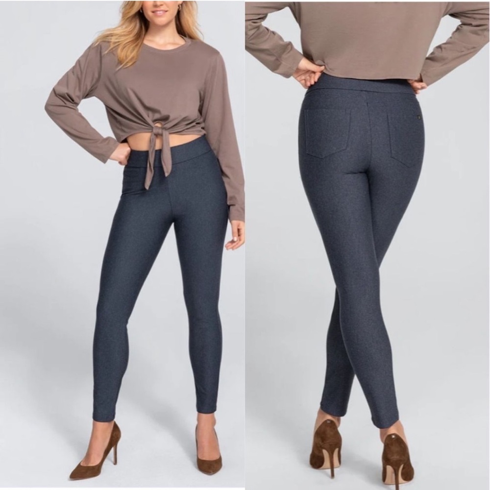 Honeylove Everready Smooth Sculpting Stormy Blue Denim Pull On Pants Size Medium